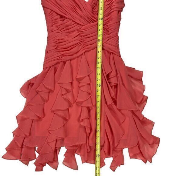MAX & CLEO Dress Womens 6 Peach/Pink Spaghetti Straps Ruffles Side Zipper NWT - Picture 11 of 14